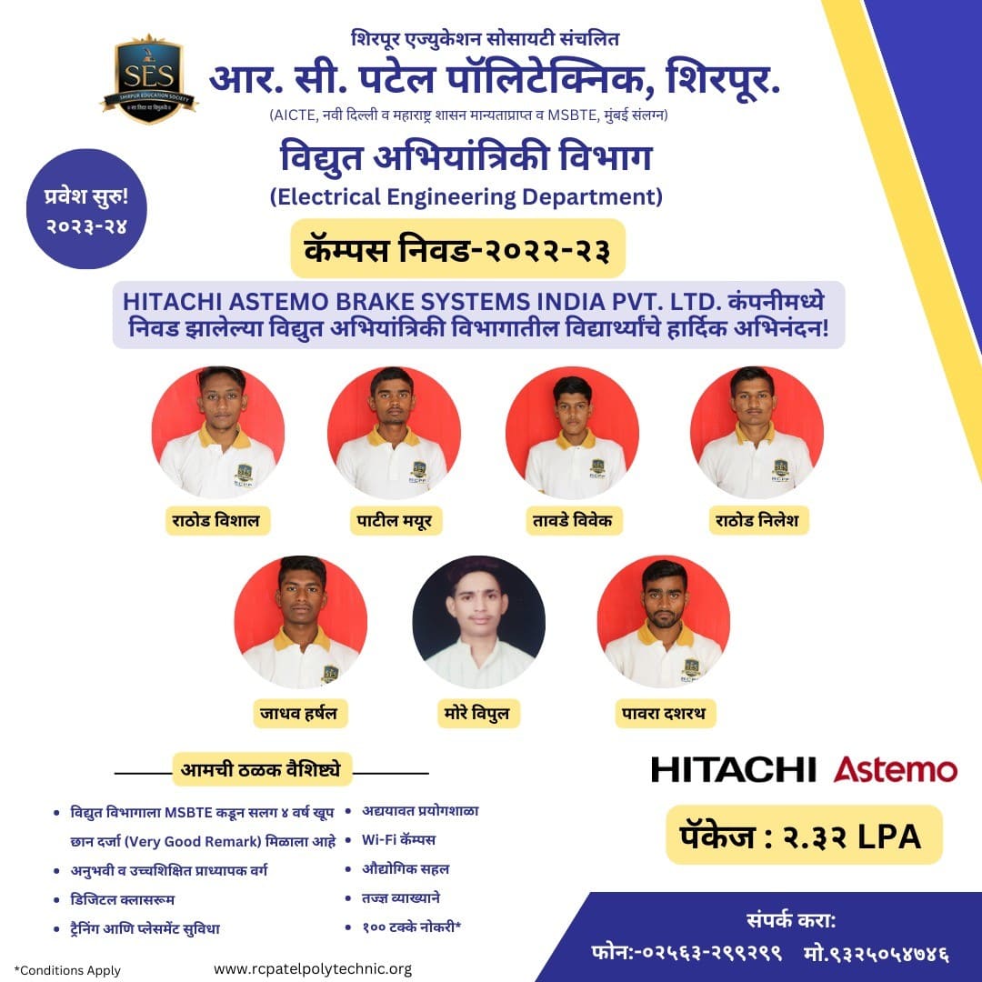 Congratulations to Students Placed in Hitachi